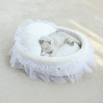 Soft Lace Princess Cat Round Bed - Pet Wonderland Cloud