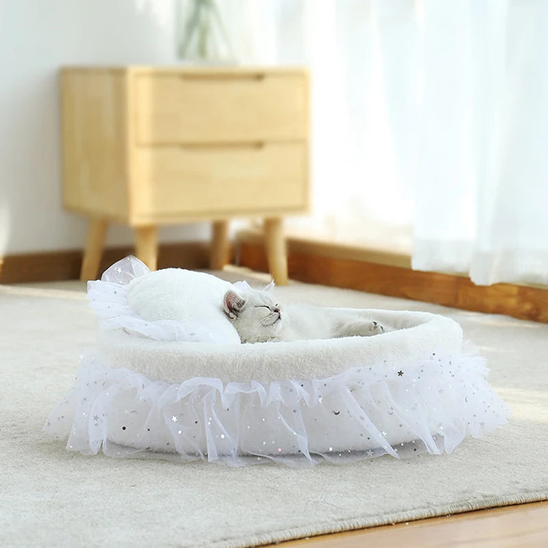 Soft Lace Princess Cat Round Bed - Pet Wonderland Cloud