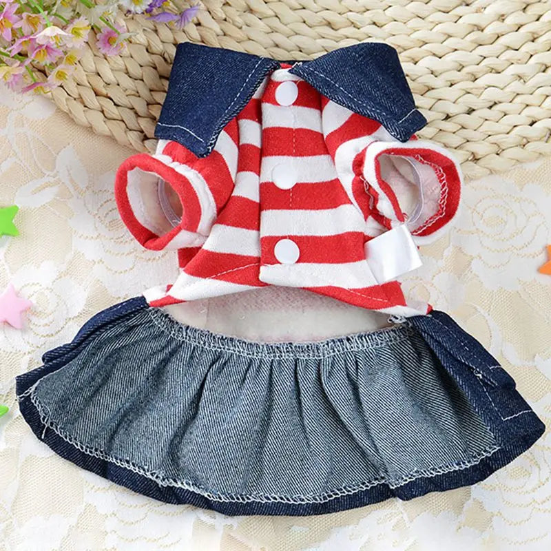 Dog Striped Bear Denim Skirt - Pet Wonderland Cloud