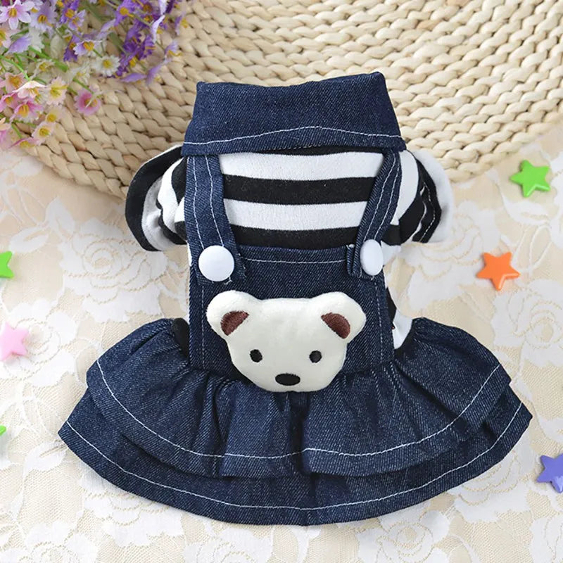 Dog Striped Bear Denim Skirt - Pet Wonderland Cloud