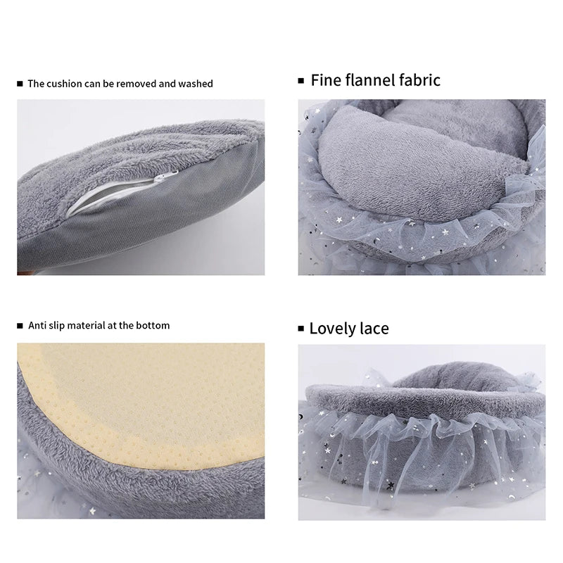 Soft Lace Princess Cat Round Bed - Pet Wonderland Cloud