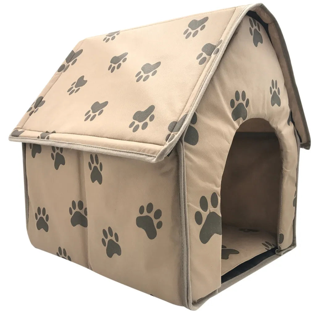 Foldable Dog Footprint House Bed - Pet Wonderland Cloud