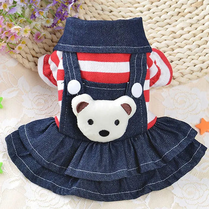 Dog Striped Bear Denim Skirt - Pet Wonderland Cloud