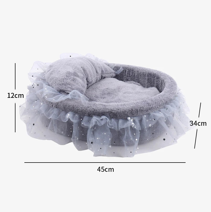 Soft Lace Princess Cat Round Bed - Pet Wonderland Cloud