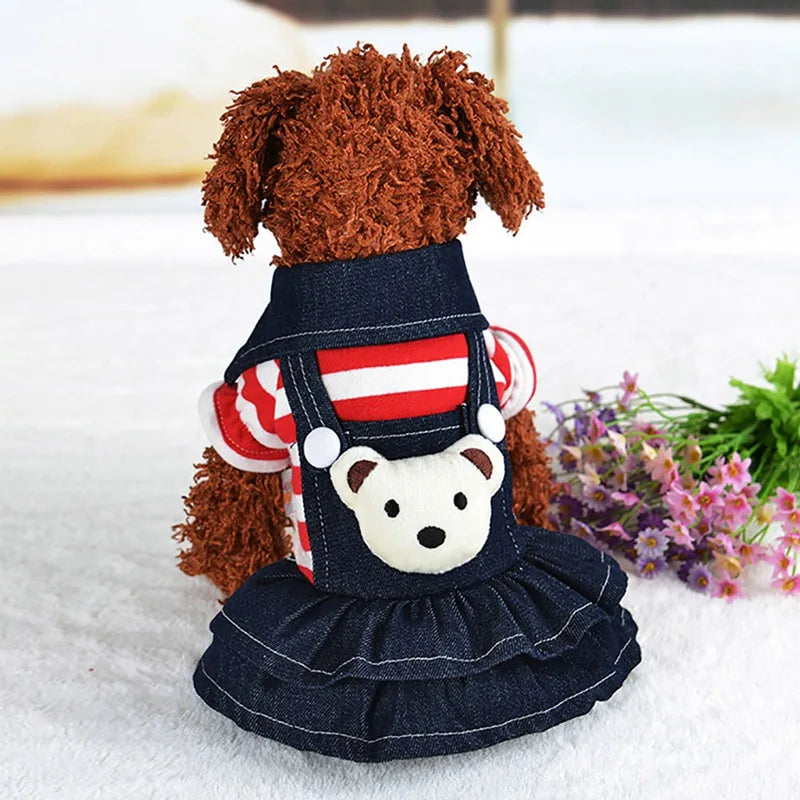 Dog Striped Bear Denim Skirt - Pet Wonderland Cloud