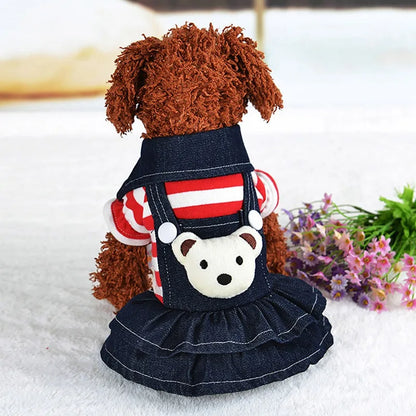 Dog Striped Bear Denim Skirt - Pet Wonderland Cloud