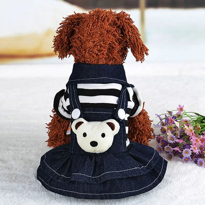 Dog Striped Bear Denim Skirt - Pet Wonderland Cloud