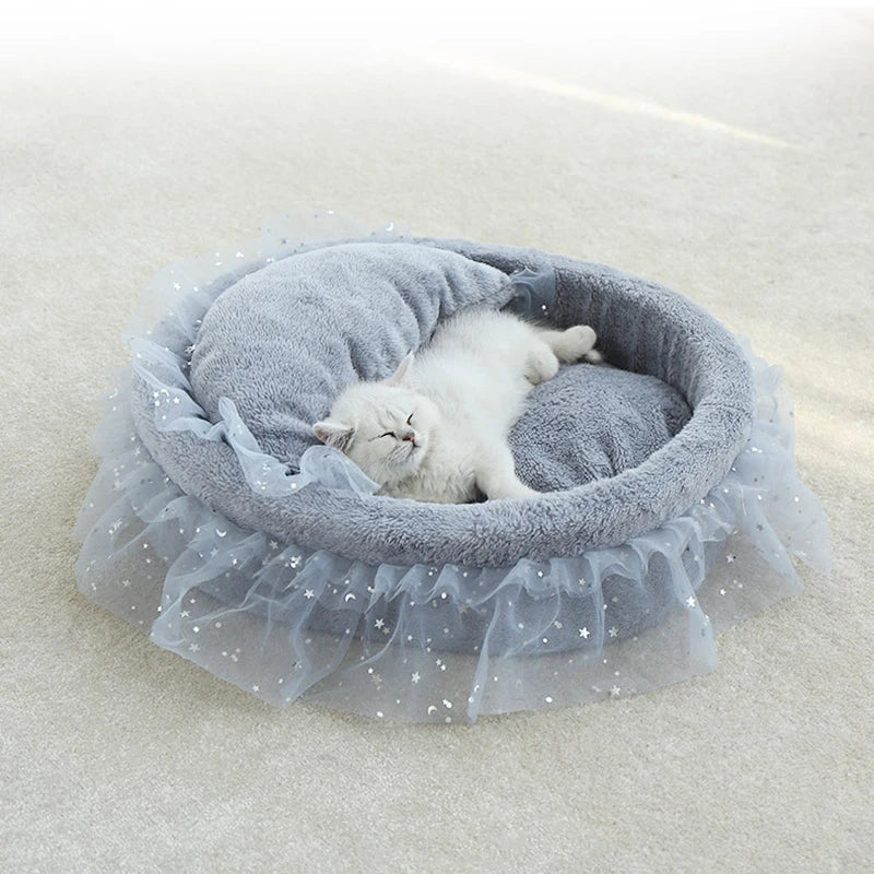 Soft Lace Princess Cat Round Bed - Pet Wonderland Cloud