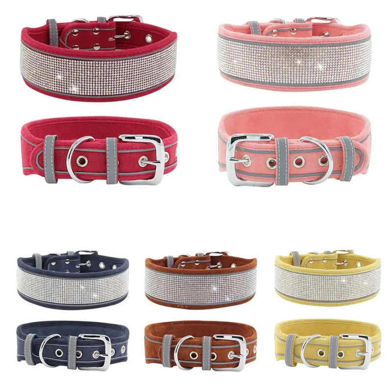 Rhinestone Dog Suede Leather Collar - Pet Wonderland Cloud