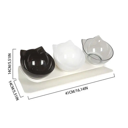 Raised Cat Feeding 3 Dishes Bowls - Pet Wonderland Cloud