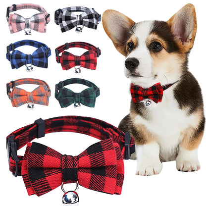 Pet Plaid Bowknot Bell Collar - Pet Wonderland Cloud