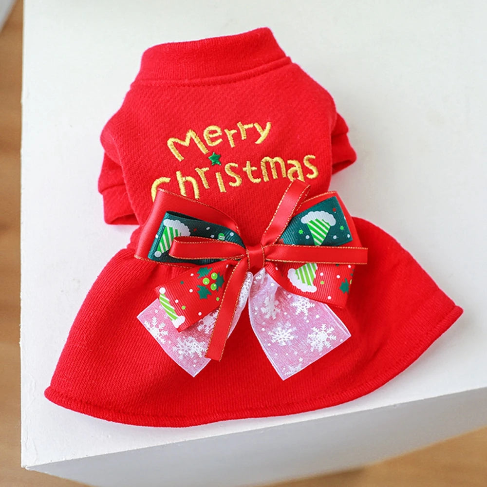 Dog Warm Christmas Bowknot Dress - Pet Wonderland Cloud