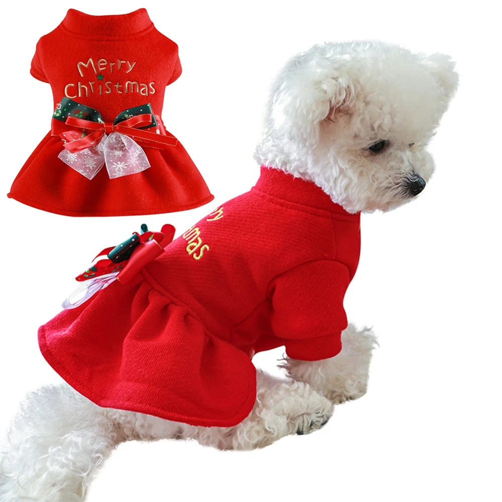 Dog Warm Christmas Bowknot Dress - Pet Wonderland Cloud