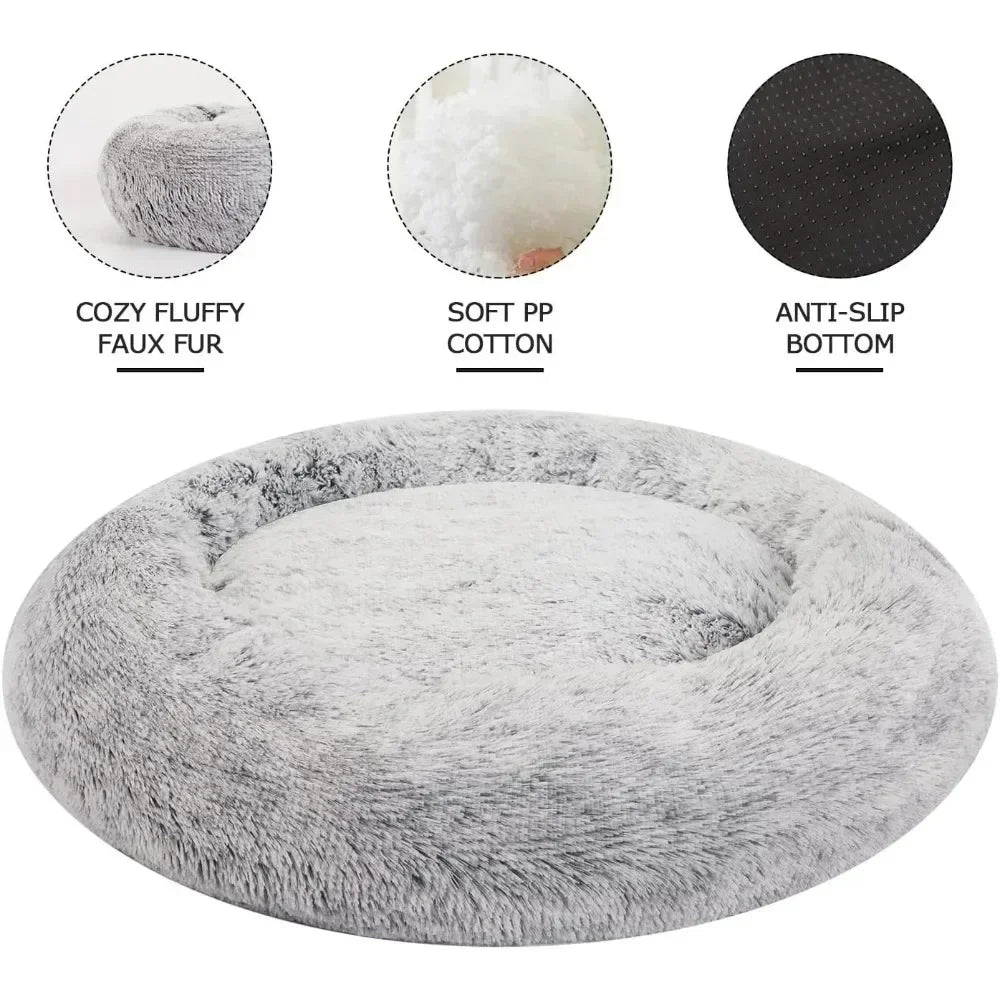 Non slip bottom round fluffy dog bed - Pet Wonderland Cloud