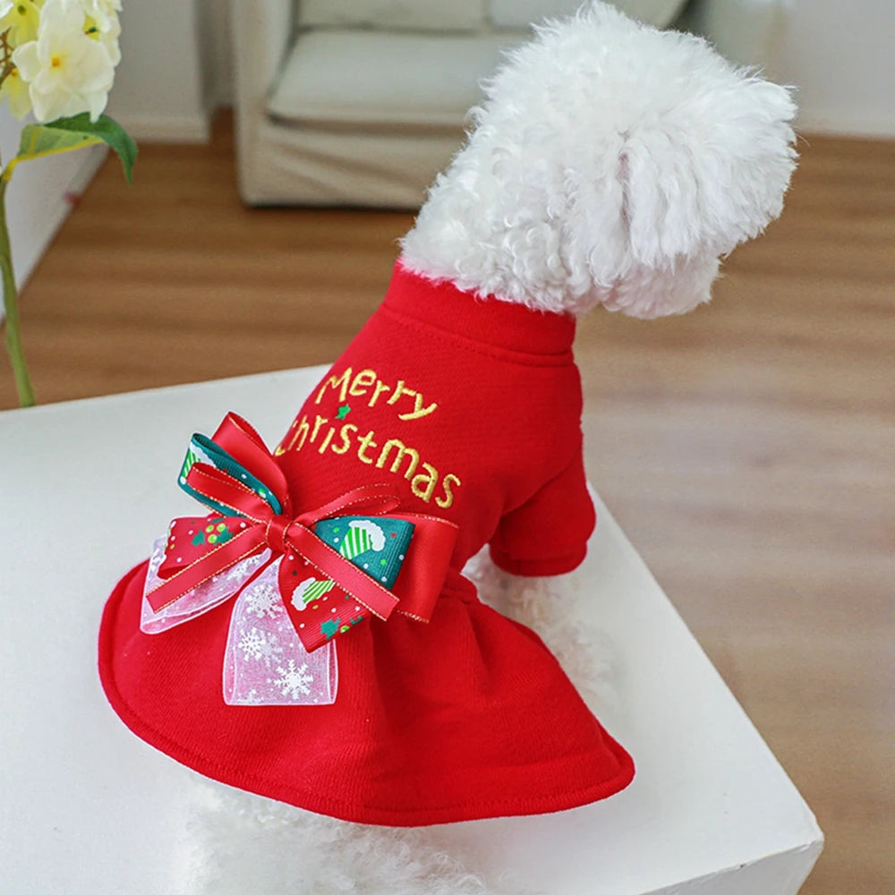 Dog Warm Christmas Bowknot Dress - Pet Wonderland Cloud